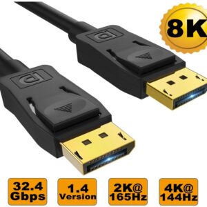 8ware-RC-DP38K-8Ware 3m Ultra 8K DisplayPort DP1.4 Cable - Male to Male Gold Plated 7680x4320 8K@60Hz 4K@144Hz 32.4Gbps UHD QHD FHD HDP HDCP HDTV HDR 28AWG