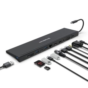 Simplecom-CHN622-Simplecom CHN622 USB-C 12-in-1 Multiport Docking Station Laptop Stand Dual HDMI + VGA Triple Display Gigabit LAN