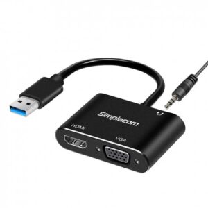 Simplecom-DA316A-Simplecom DA316A USB to HDMI + VGA Video Card Adapter with 3.5mm Audio
