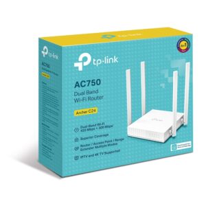 TP-LINK-Archer C24-TP-Link Archer C24 AC750 Dual-Band Wi-Fi Router 2.4GHz 300Mbps 5GHz 433Mbps 4xLAN 1xWAN 4xAntennas