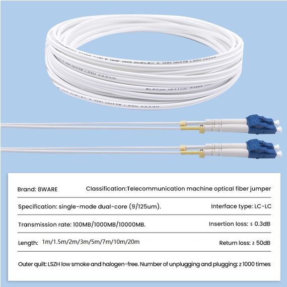 8ware | 8ware 2m LC-LC OS2 Single Mode Dual-Core Fibre / Fiber Optic Cable UPC Duplex Armoured Low Smoke Zero Halogen (LSZH) Jacket White | CB8W-LCUPCWHITE-2M - Image 1