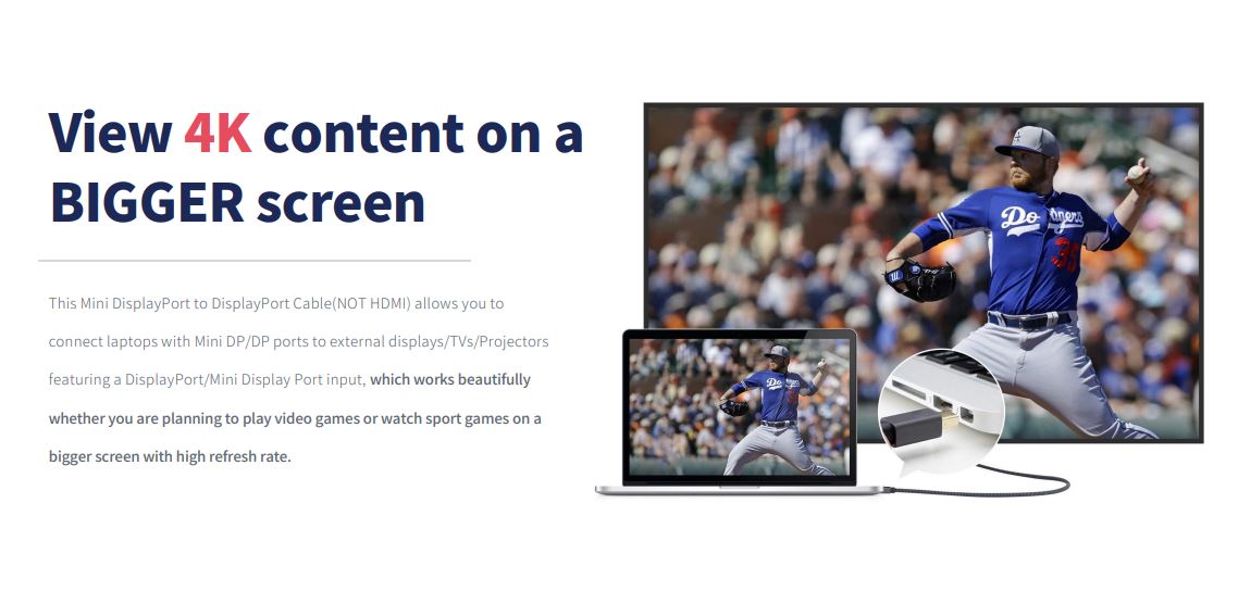 8ware | 8ware Pro Series 4K 1M 60Hz Mini DisplayPort Male to DisplayPort Male cable high quality Premium connectors support MST monitor (Retail package) | 8W-MDPDP - Image 2