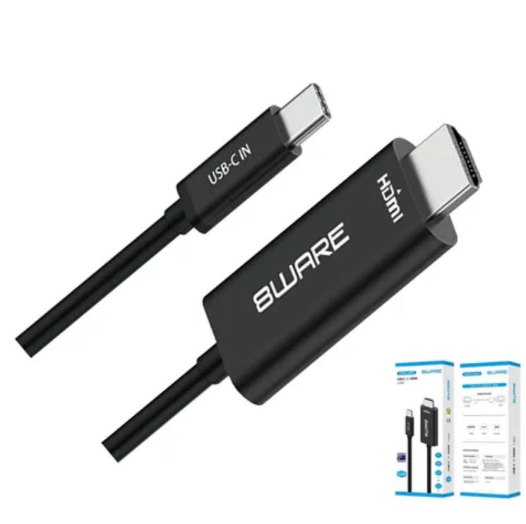 8ware | 8ware 1m USB-C to HDMI 4K Male to Male Adapter Converter Cable Retail Pack for PC Notebook iPad  MacBook Pro/Air Surface Dell XPS to Monitor Projector | 8W-USBCHDMIM - Image 1