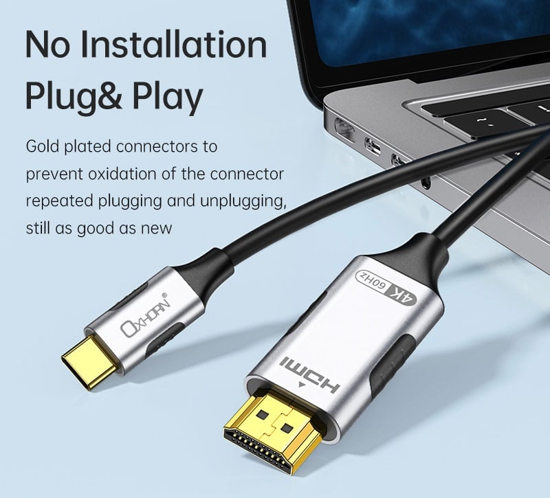 8ware | Oxhorn USB C to HDMI 2.0 2m cable 4K@60Hz Aluminum plugs black Support HDCP 1.4 HDCP 2.2 Thunderbolt 3/4 LPCM compatible Windows/Mac/Chromebooks | CB-CH-402 - Image 4