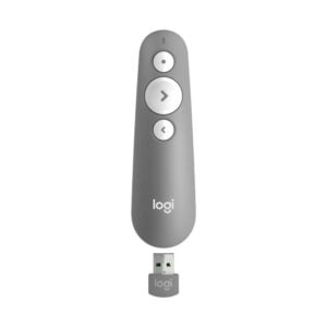 Logitech-910-006522-Logitech R500S Laser Presentation Remote with Dual Connectivity Bluetooth or USB 20m Range Red Laser Pointer for PowerPoint Keynote Mid Grey