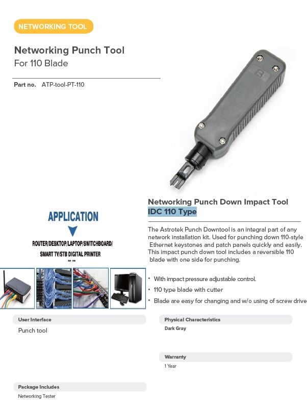 Astrotek | Astrotek Networking Punch Down Impact Tool IDC 110 Type Router/Destop/Laptop/Switchboard/Smart TV/STB Digital Printer | ATP-TOOL-PT-110 - Image 1