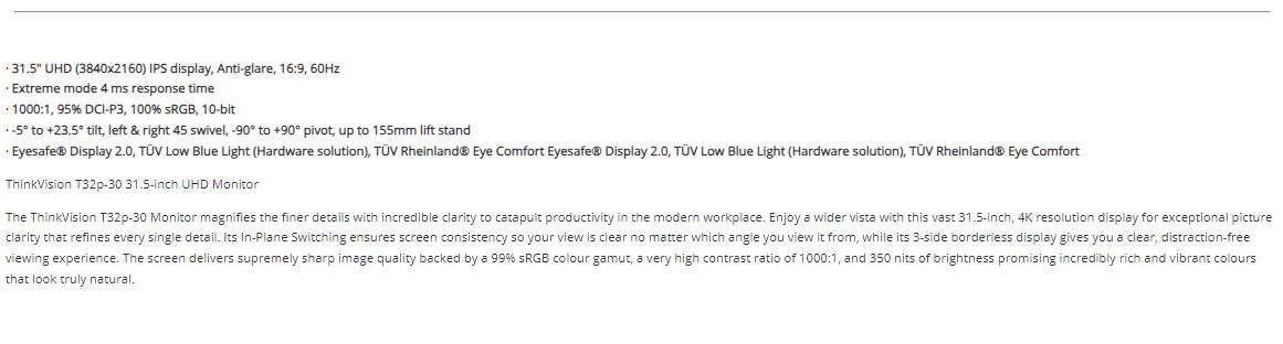 Lenovo | LENOVO ThinkVision T32p-30 31.5