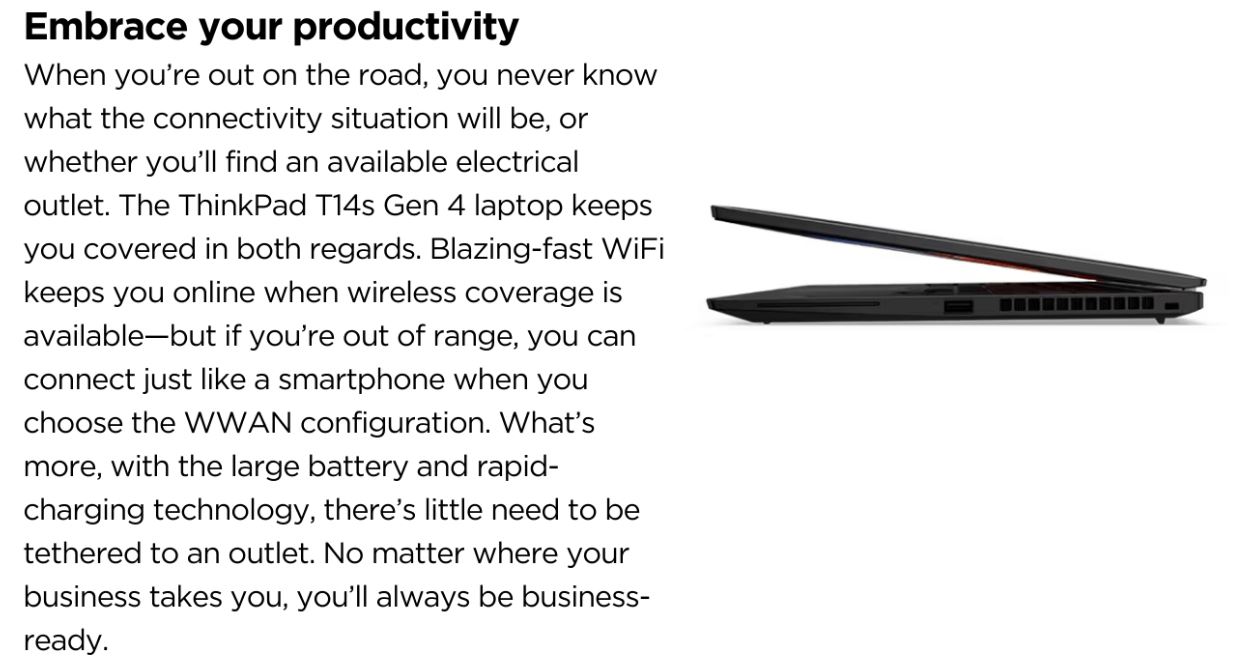 Lenovo | LENOVO ThinkPad P14S G5 14'' WUXGA IR Intel U7-155H 32GB DDR5 512GB SSD Windows 11 Pro Arc Graphics AI PC NPU TOPS 11 Thunderbolt 3yr Prem 1.6kg | 21G20042AU - Image 3