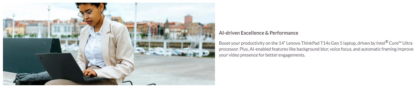 Lenovo | LENOVO ThinkPad T14s G5 14'' WUXGA IR Intel U7-155U 16GB DDR5 512GB SSD WIN 11 PRO Intel GPU NPU 12 TOPS Fingerprint TB 3yr Prem 1.2kg | 21LS0002AU - Image 1