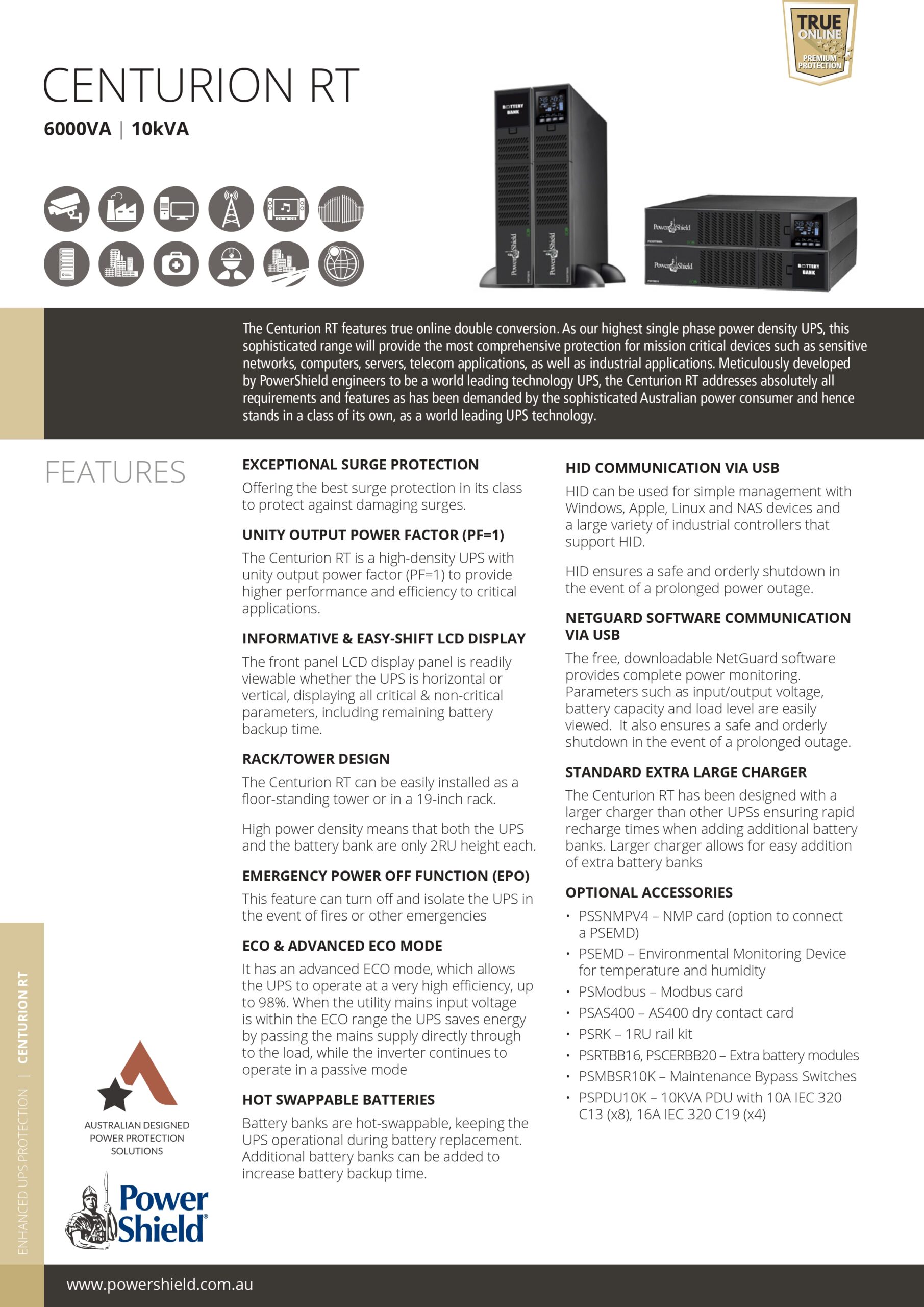 PowerShield | PowerShield Centurion RT 10kVA, Battery Bank (20), SNMP, Rail Kit Bundle (PSCERT10KL, PSCERBB20, PSRK, PSSNMPV4), high capacity | PS10KRN5U - Image 1