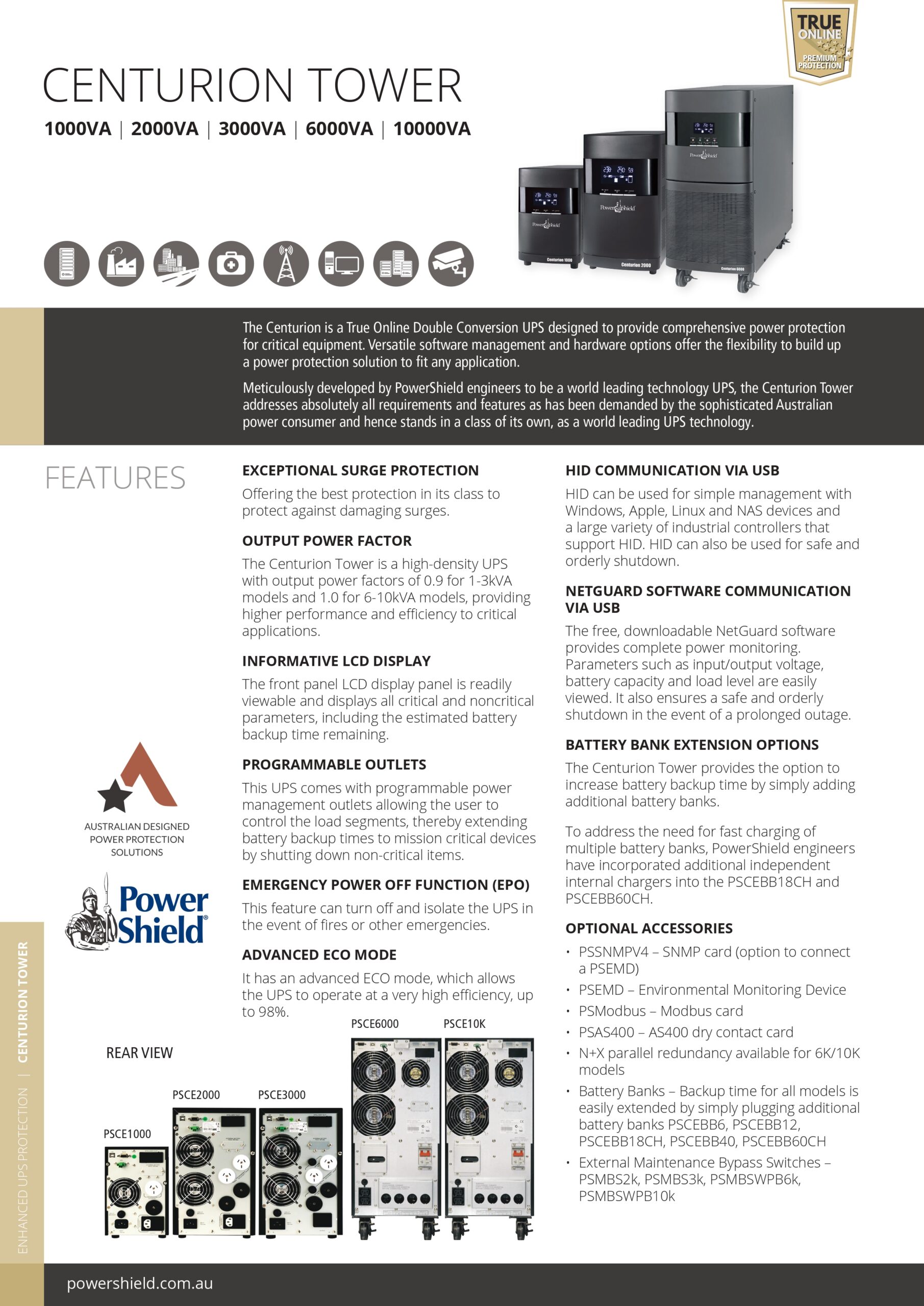 PowerShield | PowerShield Centurion Tower UPS 10KVA/10kW - Hardwired, high capacity power solution for large systems, 2-year warranty | PSCE10K - Image 1