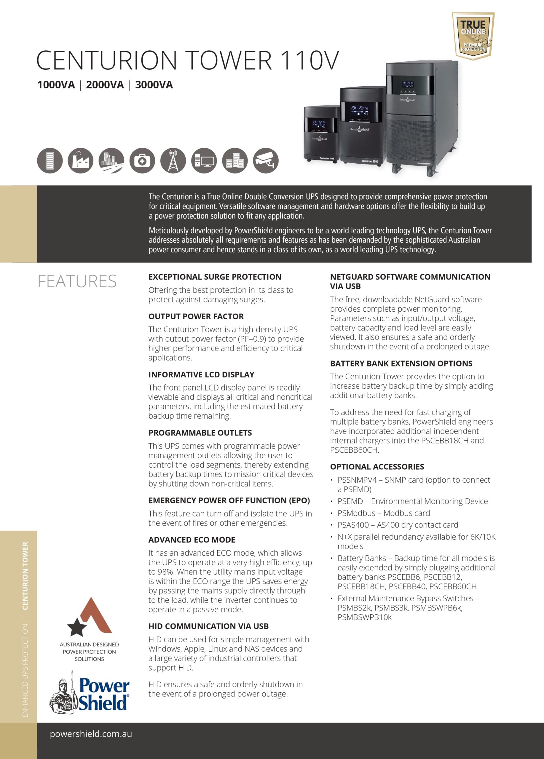 PowerShield | PowerShield Centurion Tower UPS 3000VA/3000W - 110V - Nema, reliable power backup for sensitive equipment, 2-year warranty | PSCE3000U - Image 1