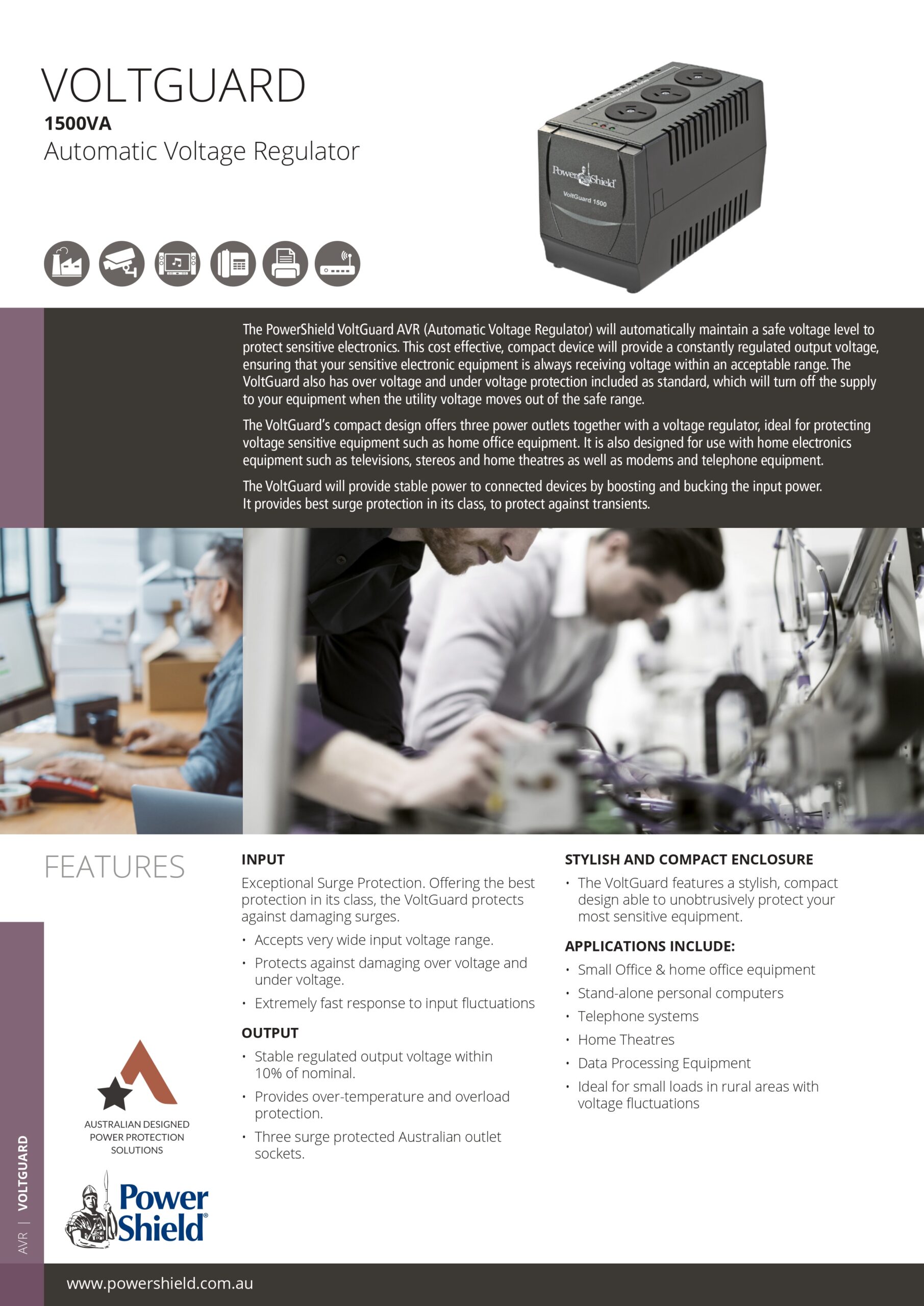 PowerShield | PowerShield VoltGuard 1500VA/750W Voltage Regulator, protects sensitive equipment from voltage fluctuations, 2-year warranty | PSVG1500 - Image 1