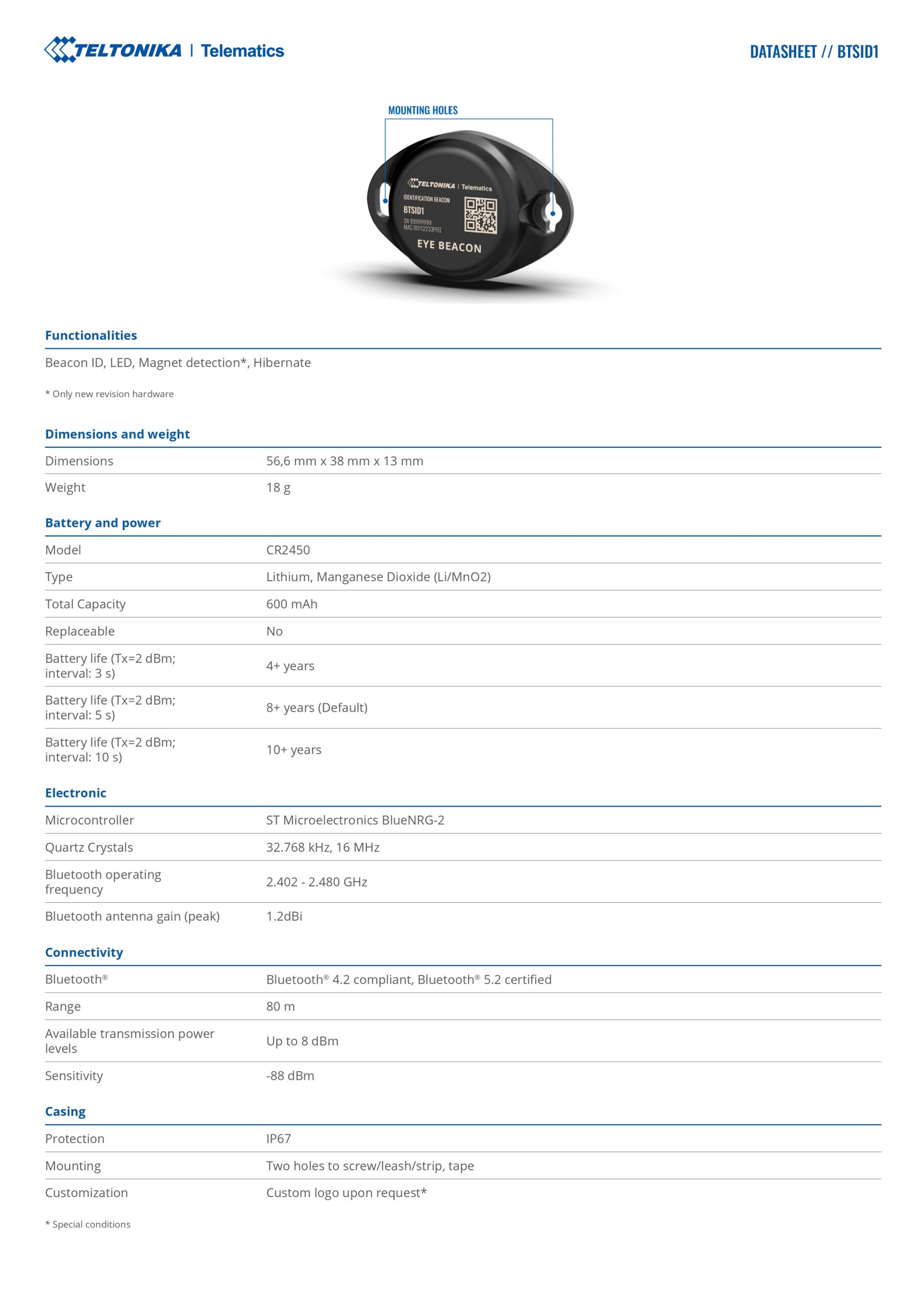 Teltonika | Teltonika Telematics EYE BEACON - BTSID1 - Bluetooth® ID beacon to keep an eye on your assets | BTSID17RE502 - Image 2