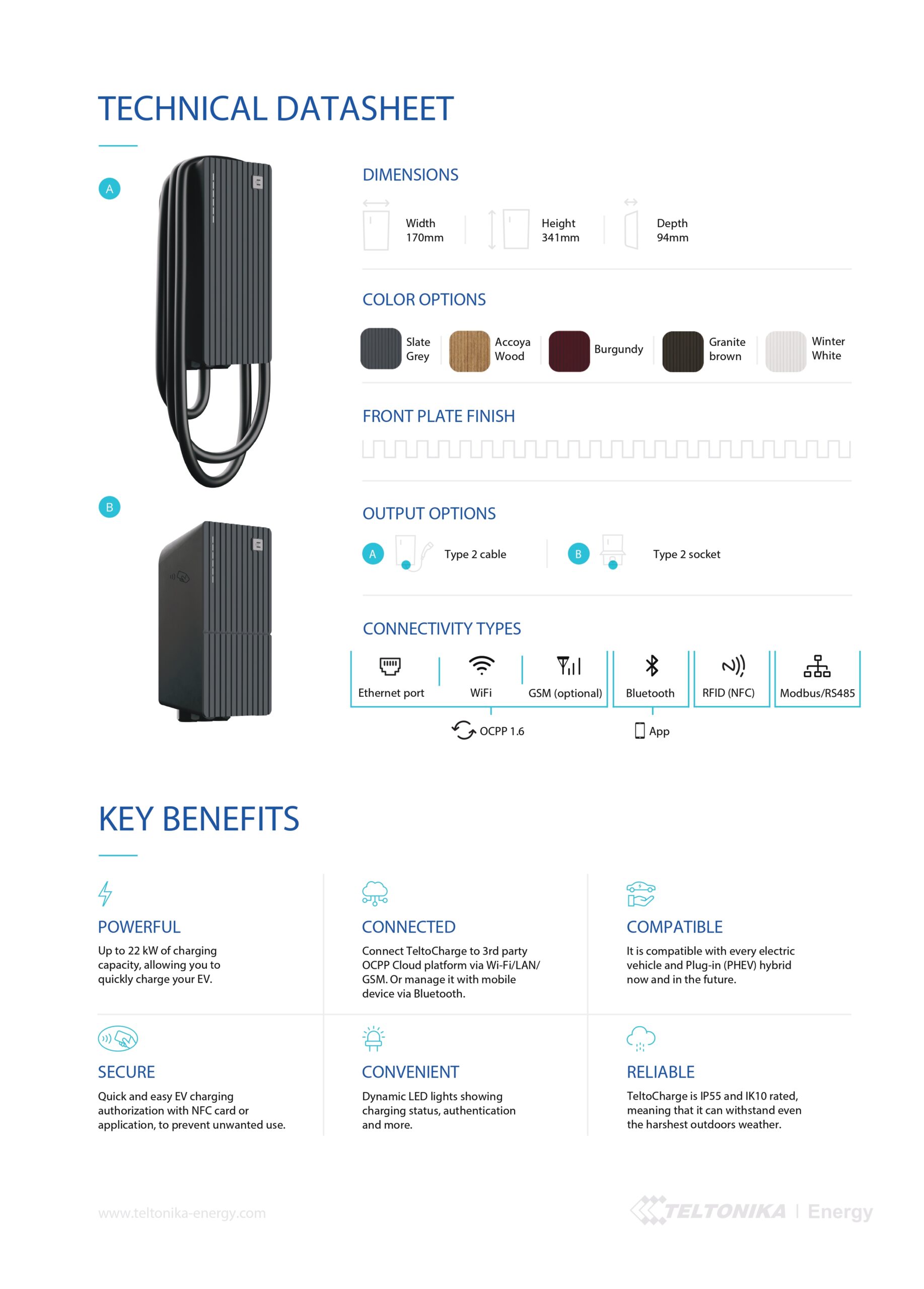 Teltonika | Teltonika Teltocharge EVC101 Slate Grey 7.4kw Charger With Type 2 Cable (5m) | EVC1010P1000 - Image 2