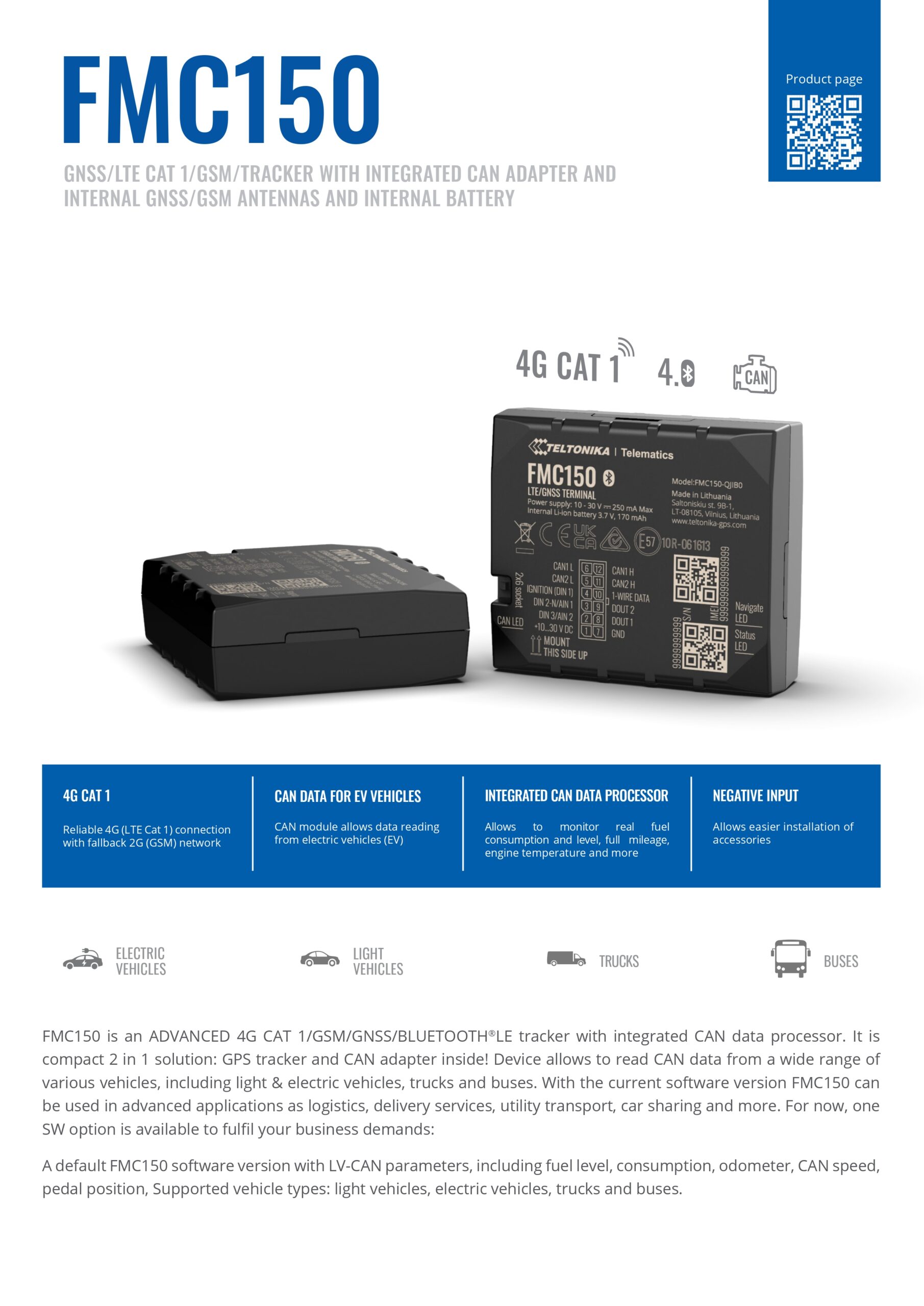 Teltonika | Teltonika FMC150 - Advanced 4G LTE Cat 1 GPS Tracker with Integrated CAN Data Processor | FMC150UAXW01 - Image 1