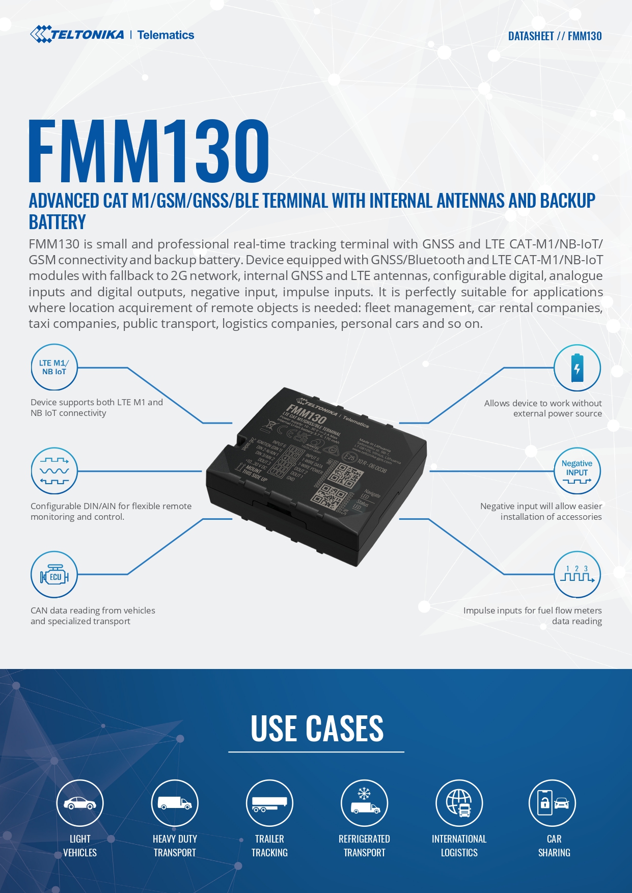 Teltonika | Teltonika FMM130 Advanced CAT M1/GSM/GNSS/BLE Terminal with Internal Antennas and Backup Battery | FMM130LNXW01 - Image 1