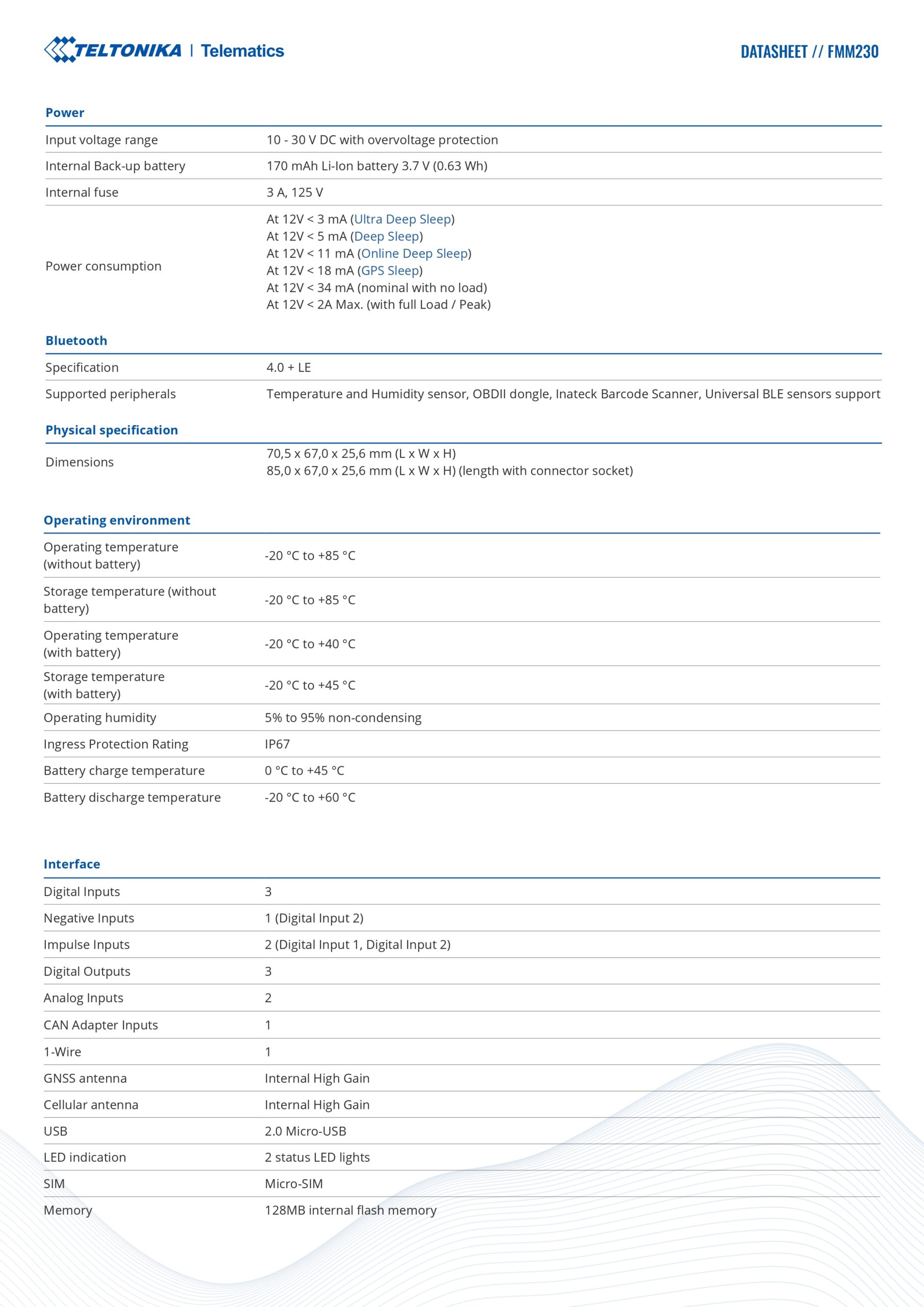 Teltonika | Teltonika FMM230 - Water-Resistant 4G LTE Cat M1 Tracker with Flexible Inputs Configuration, IP67, CAT M1 | FMM230LN2X01 - Image 3