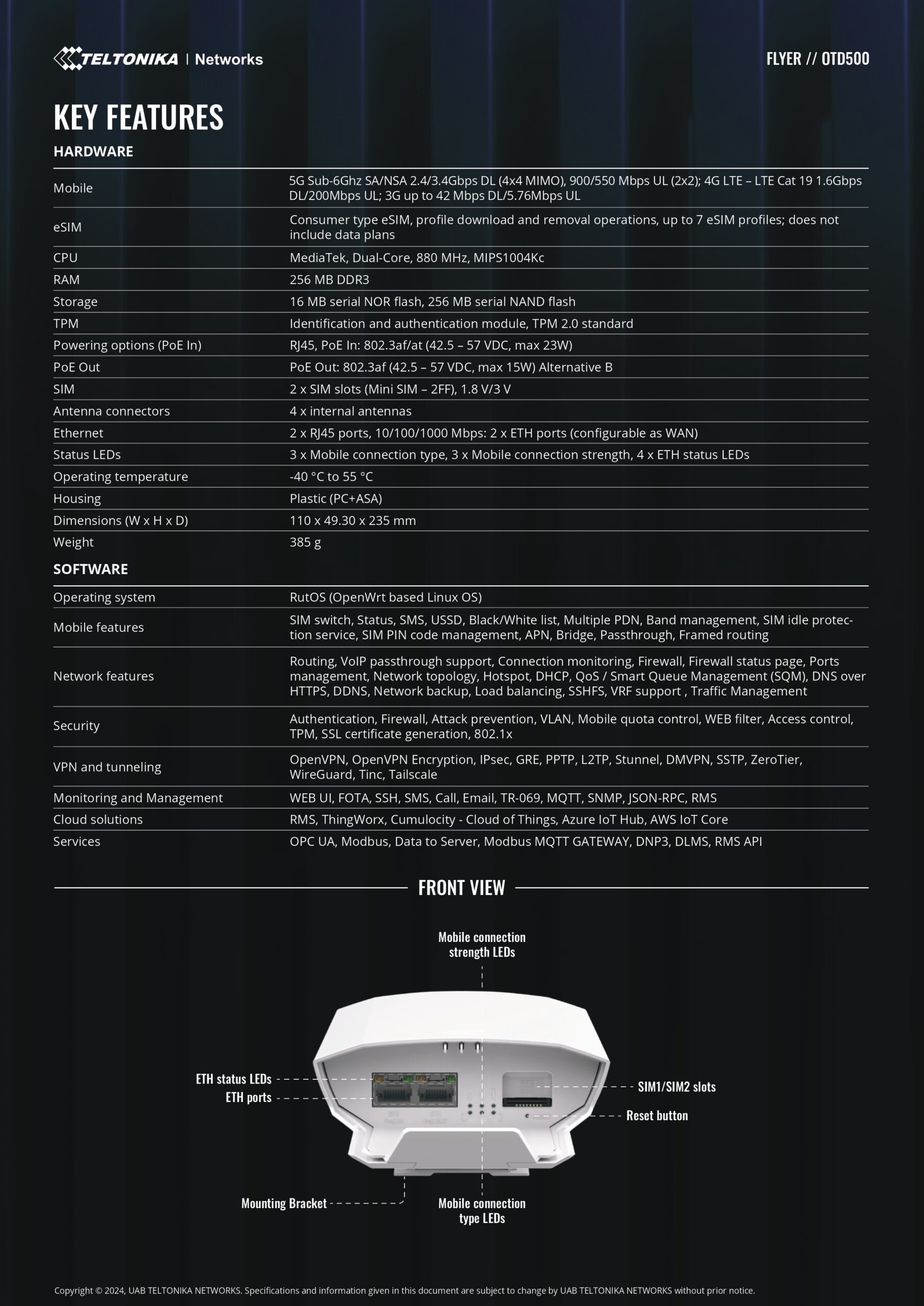Teltonika | Teltonika Outdoor 5G Router, 5G  4G Cat19, 1xPoE-in and 1xPoE-out port, IP55, eSIM, PSU excluded | OTD500100000 - Image 2