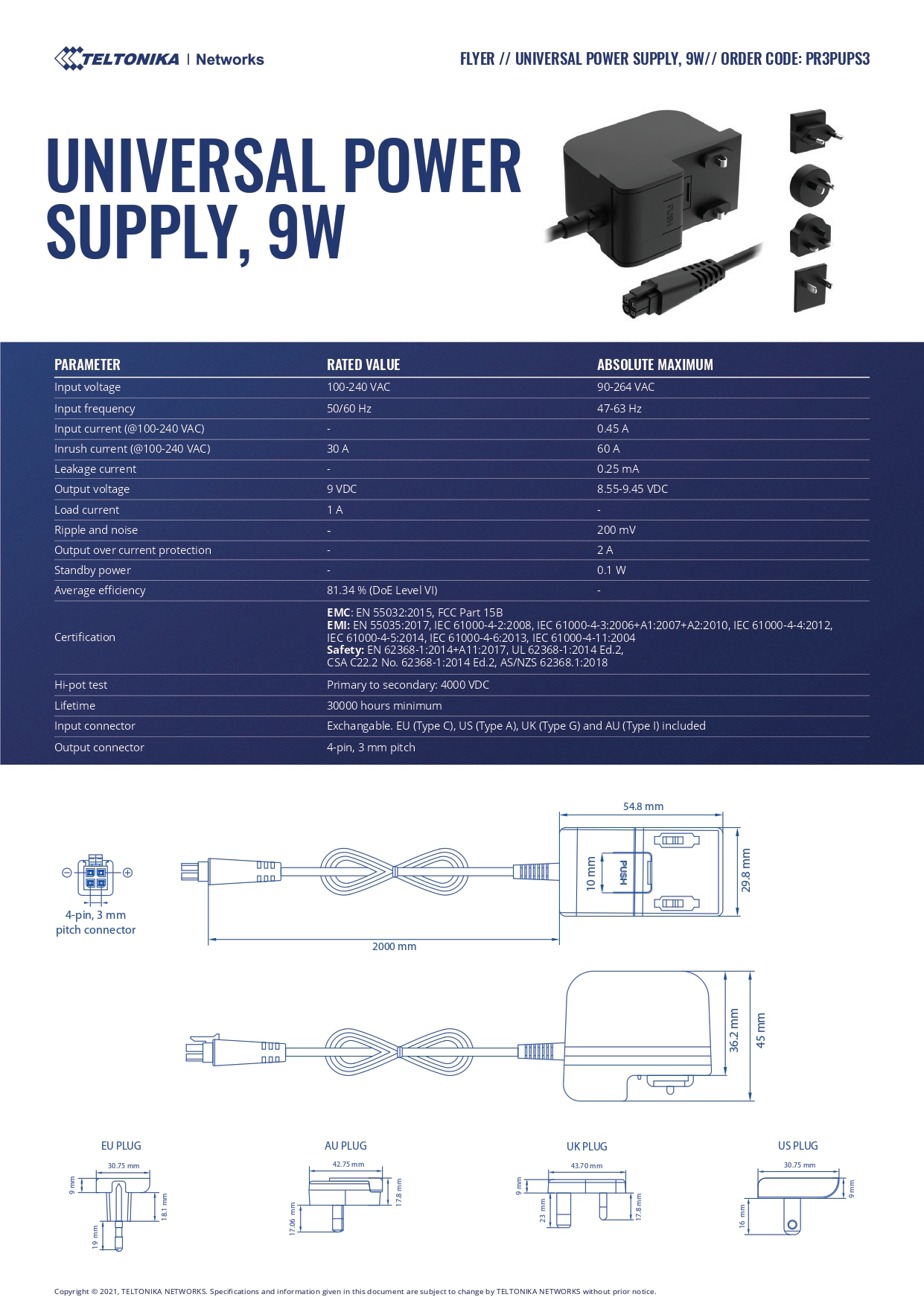 Teltonika | Teltonika UNIVERSAL POWER SUPPLY, 9W | PR3PUPS3 - Image 1