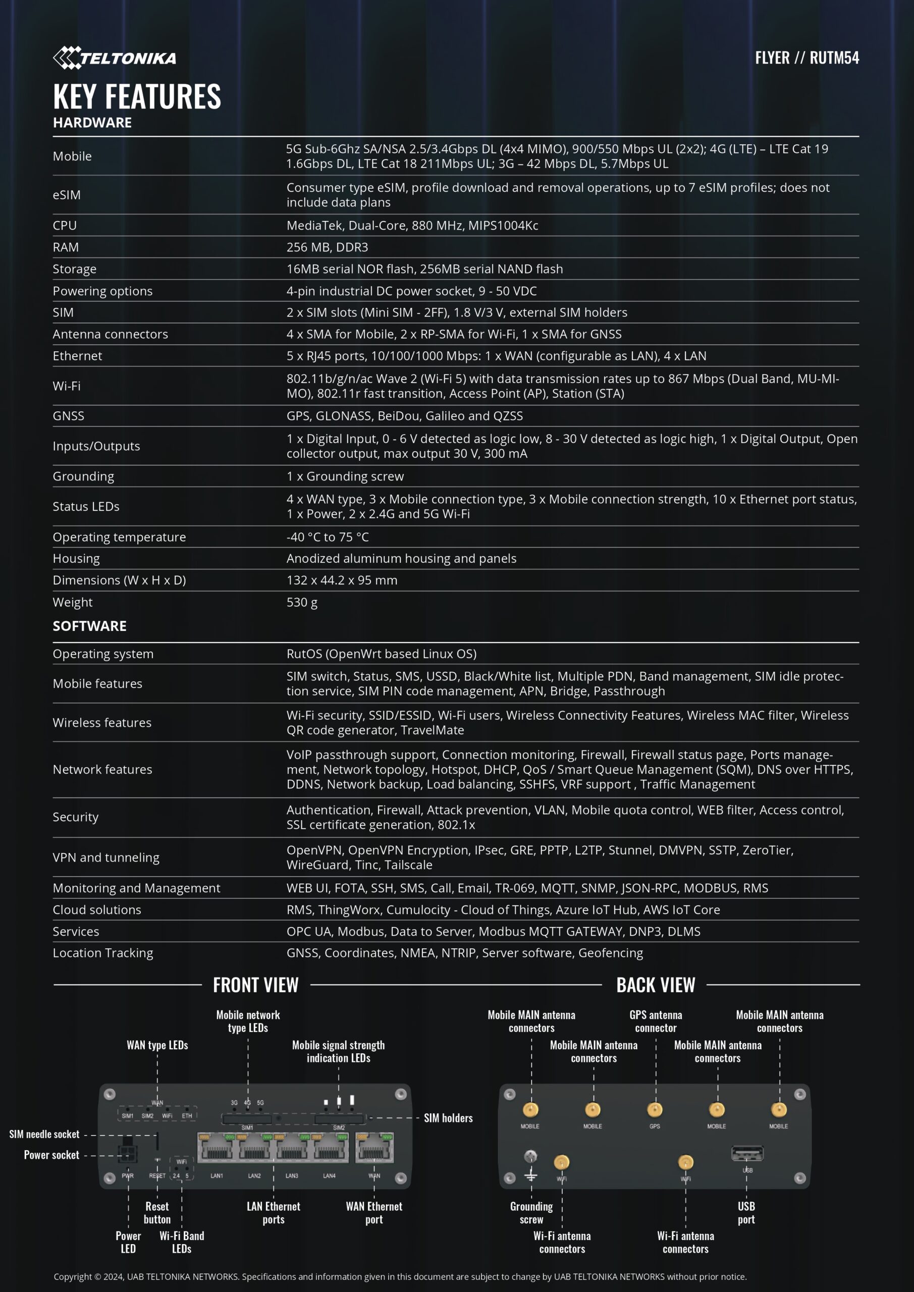 Teltonika | Teltonika RUTM54 Dual 5G Router, Dual SIM  eSIM™, Telit 5G Modem, Auto-Failover, | RUTM54000300 - Image 2