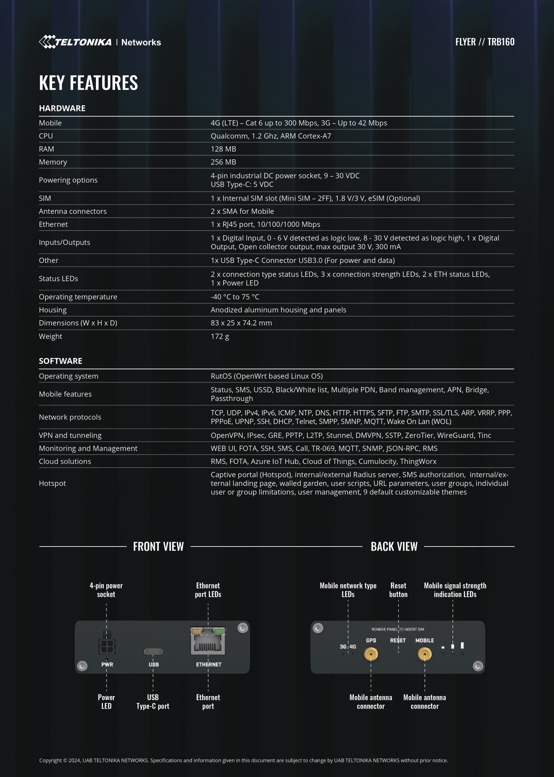 Teltonika | Teltonika TRB160 4G LTE CAT 6 IoT Gateway, Ultra-Small, Lightweight, Energy-Efficient, Cellular Speeds of up to 300 Mbps, USB Type-C, PSU included | TRB160100200 - Image 2