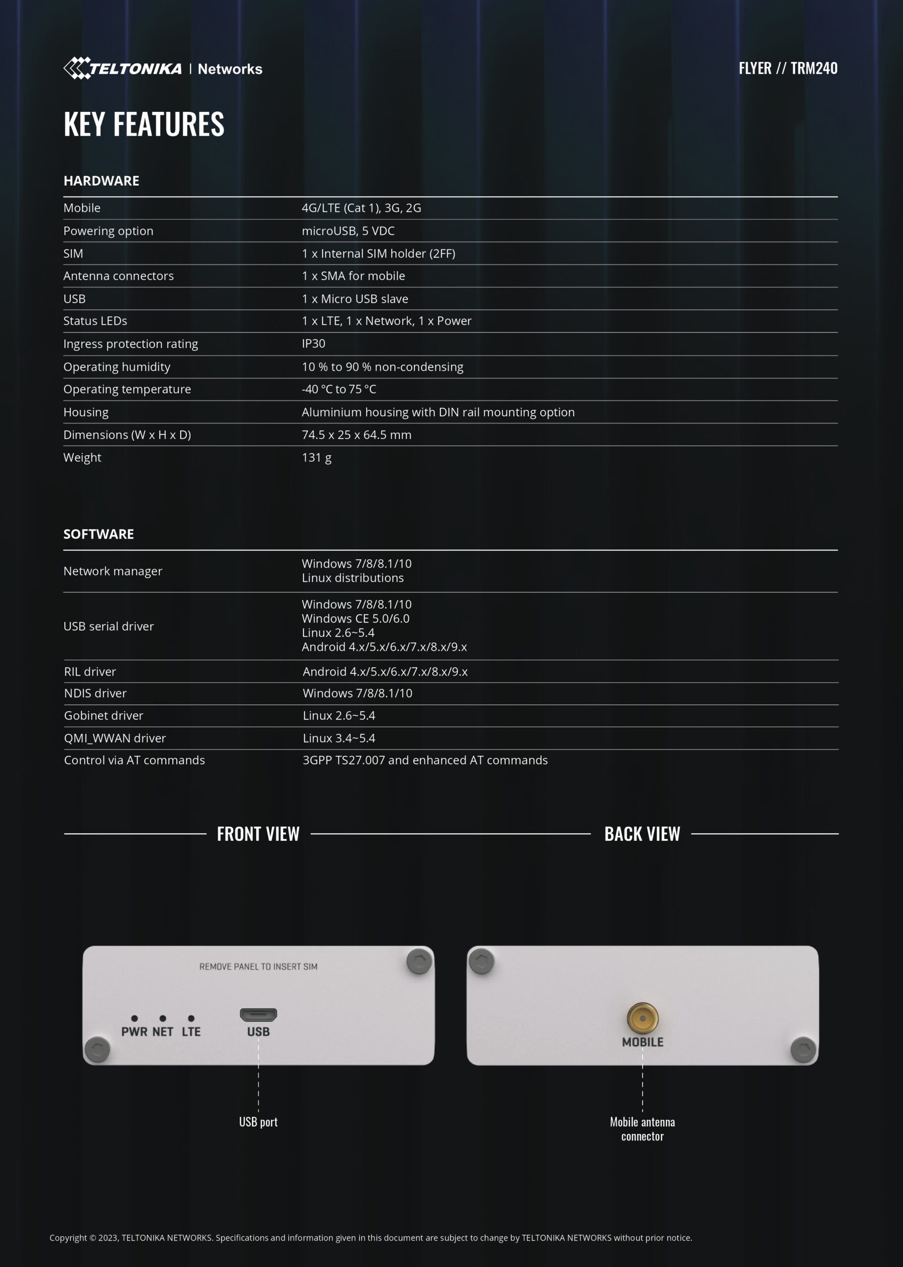 Teltonika | Teltonika TRM240 Industrial Cellular Modem, 4G/LTE (Cat 1), USB LTE Cat 1 Modem with a Rugged Housing and External Antenna Connector, PSU excluded | TRM240100000 - Image 2