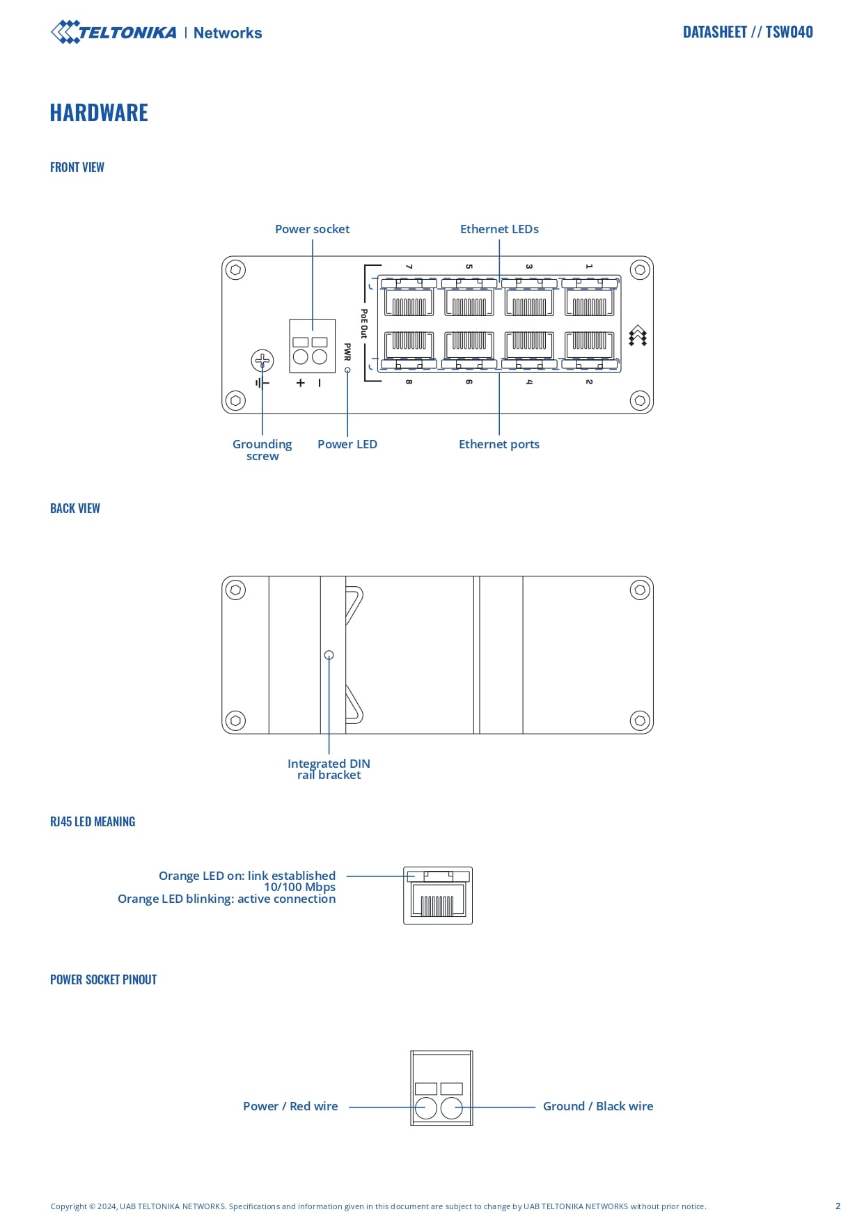 Teltonika | Teltonika TSW040 - 8-port PoE+ Switch (7-57 VDC, or 44-57 VDC for PoE-out) Integrated DIN Rail Bracket - 10/100 Mbps, supports auto MDI/MDIX crossover | TSW040000000 - Image 2