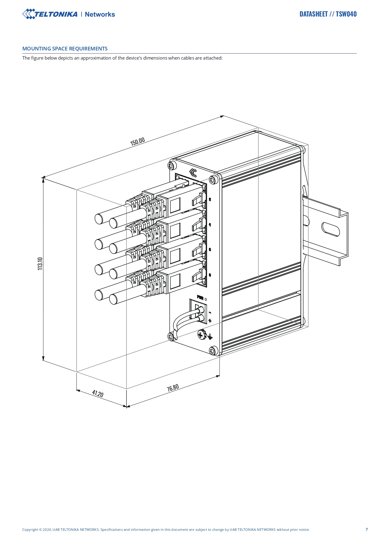 Teltonika | Teltonika TSW040 - 8-port PoE+ Switch (7-57 VDC, or 44-57 VDC for PoE-out) Integrated DIN Rail Bracket - 10/100 Mbps, supports auto MDI/MDIX crossover | TSW040000000 - Image 7