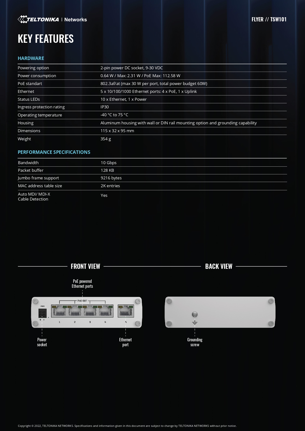 Teltonika | Teltonika TSW101 Automotive POE+ Switch, 4x PoE Ports, 5 x Gigabit Ethernet Ports with speeds of up to 1000 Mbps, PSU excluded | TSW101000000 - Image 2