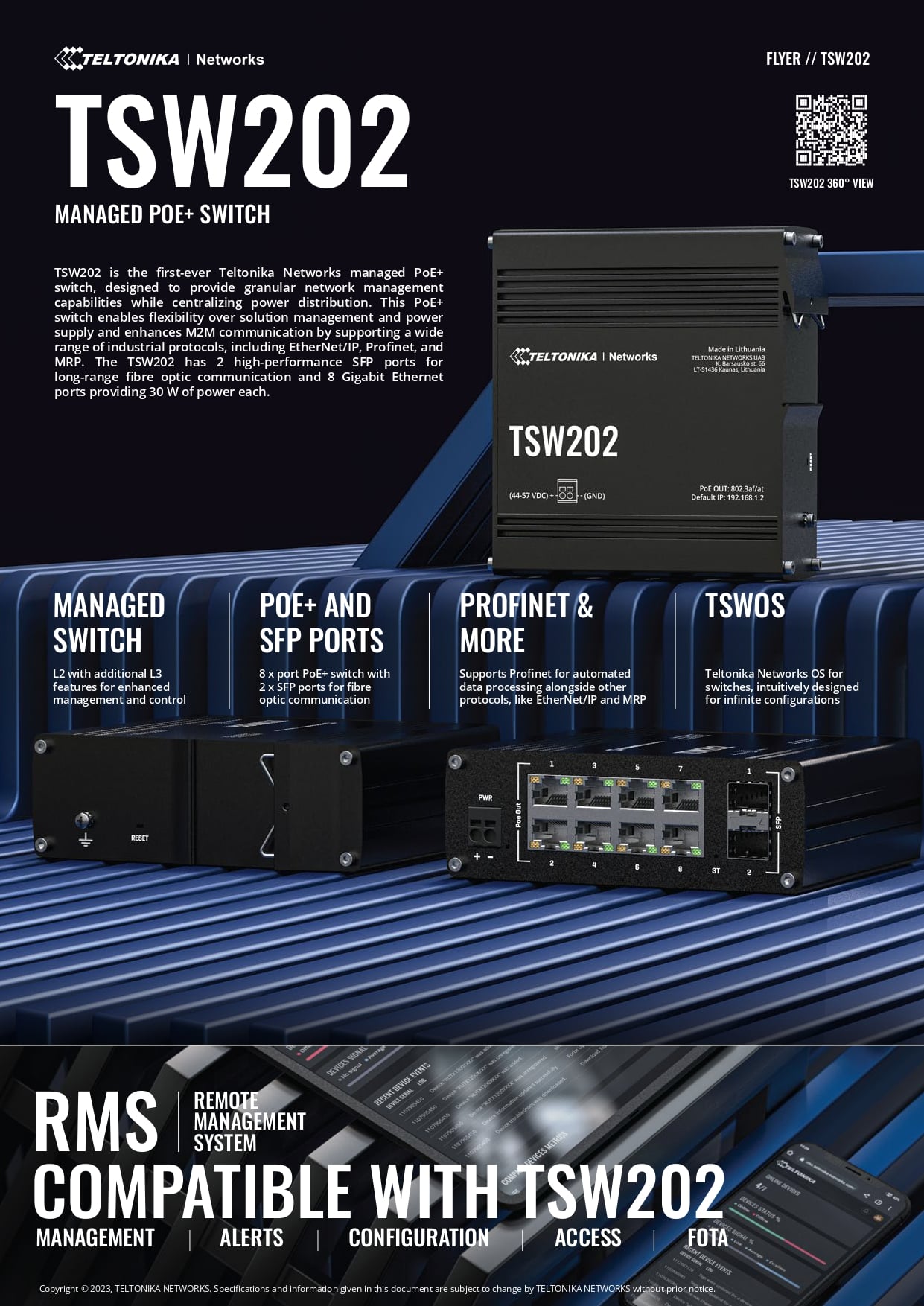 Teltonika | Teltonika TSW202 Managed PoE+ Ethernet Switch, Supports Profinet, 2 SFP Ports, 8 Gigabit Ethernet Ports Providing 30W of Power Each, PSU excluded | TSW202000000 - Image 1