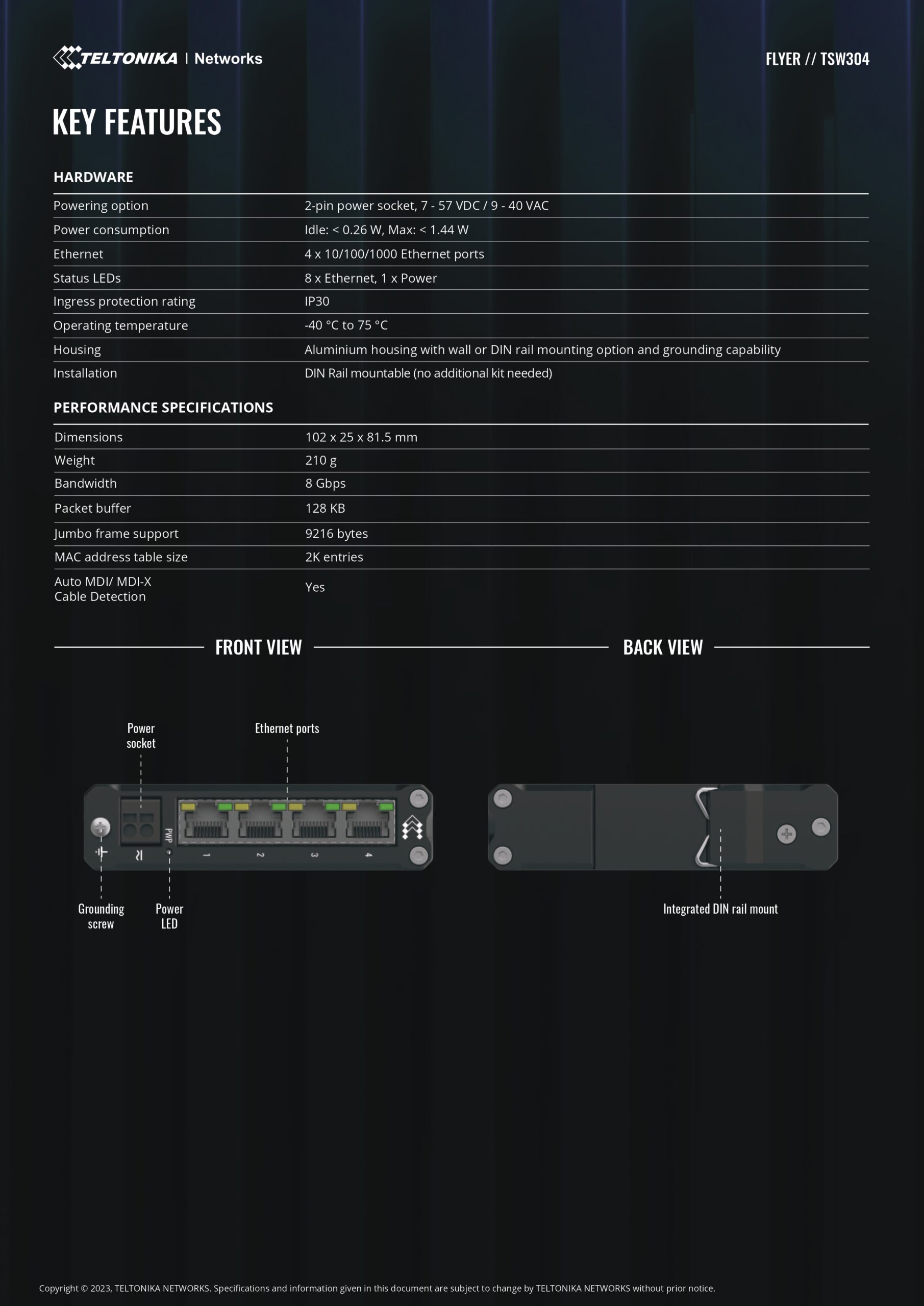Teltonika | Teltonika TSW304 DIN Rail Ethernet Switch, 4x Gigabit Ethernet with speeds of up to 1000 Mbpsl, Wide Range of Voltages, PSU excluded | TSW304000000/TSW304000010 - Image 2