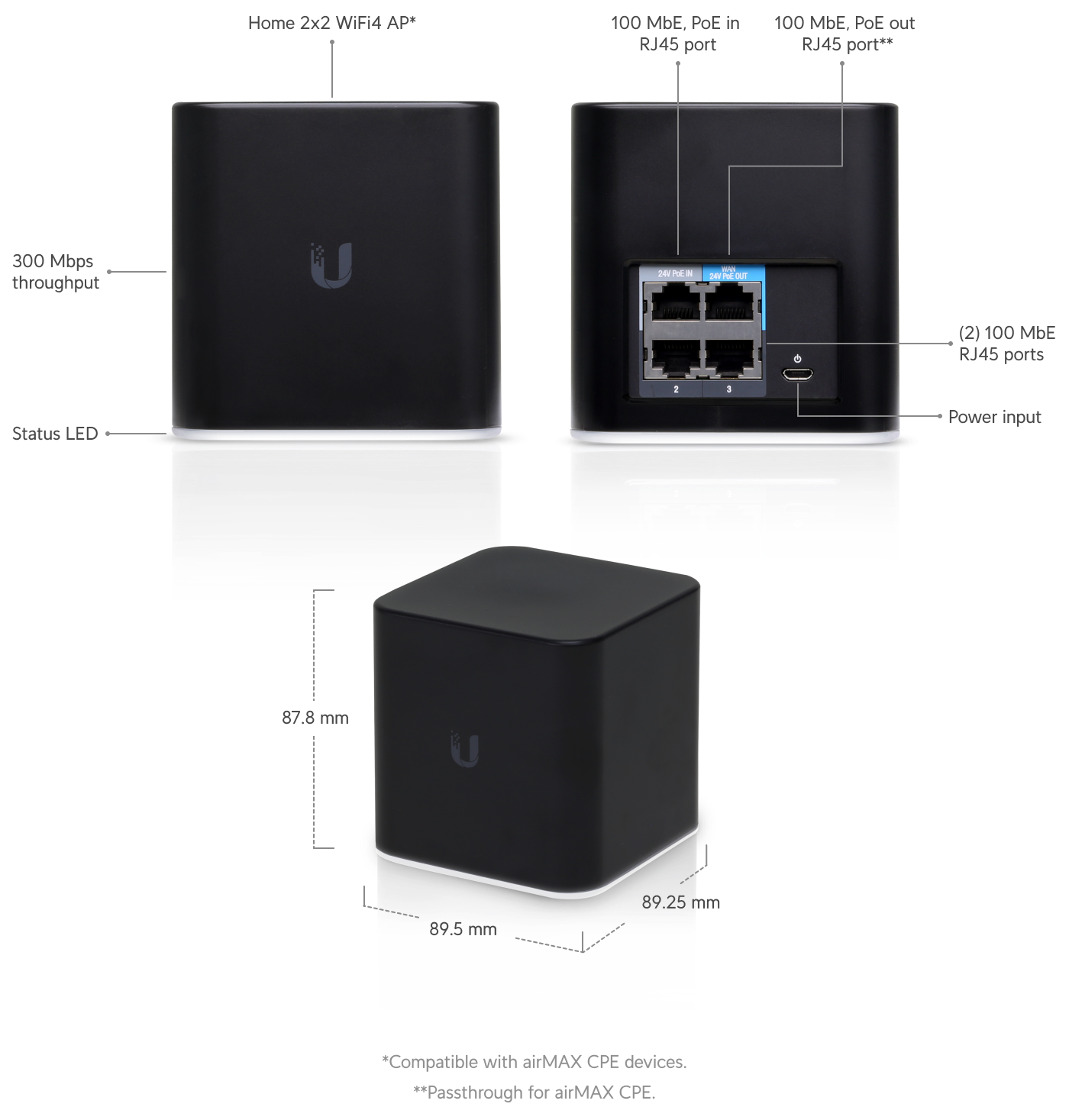 Ubiquiti | Ubiquiti airCube ISP Wi-Fi Access Point- 802.11n Wireless - 4x 10/100m Ethernet - Super Antenna Provides Wide-area Coverage | ACB-ISP - Image 1