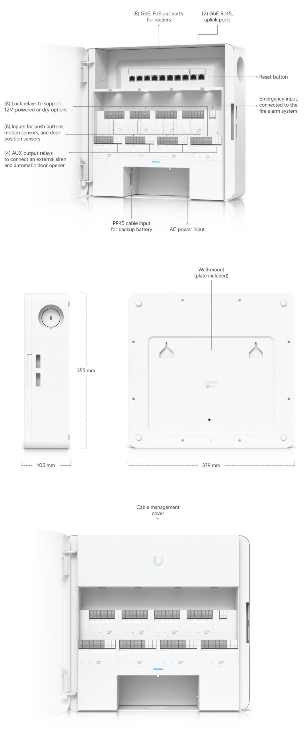 Ubiquiti | Ubiquiti Enterprise Access Hub, With Entry And Exit Control to Eight Doors, Battery Backup Support,(8) Lock terminals (12V or Dry) | EAH-8 - Image 2