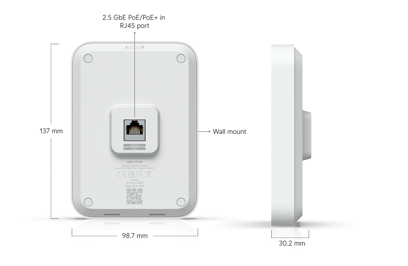 Ubiquiti | Ubiquiti U7 In-Wall, Wall-mounted WiFi‎ 7 AP,4 Spatial Streams,Integrated 2.5 GbE PoE Switch, For Hospitality,115 m² Coverage, PoE/PoE+ Power | U7-IW - Image 2