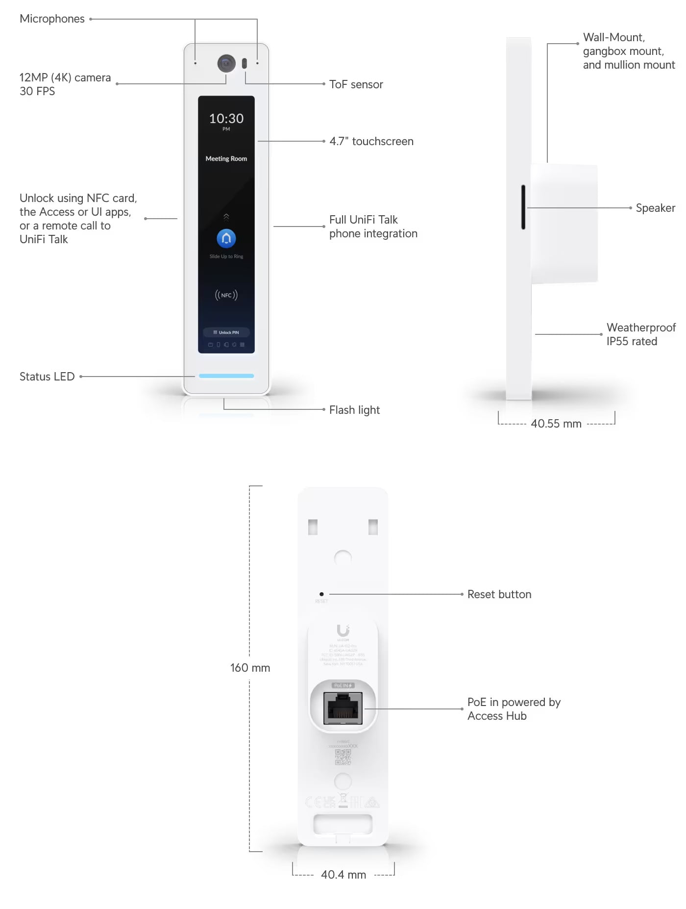 Ubiquiti | Ubiquiti UniFi Access Reader G2 Professional, 2-Way Intercom, Unlock Via NFC or Unifi Identity, IP55 Weather Resistance, Pin Unlock | UA-G2-Pro - Image 1