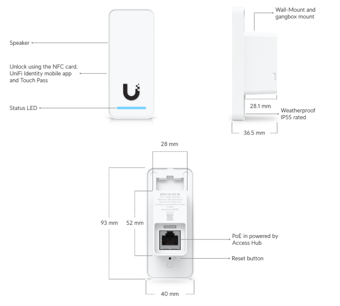 Ubiquiti | Ubiquiti G3 Reader, Black, Compact Third-generation Access Reader With Apple Touch Pass Support, Power Via POE, Outdoor IP55 | UA-G3-B - Image 1