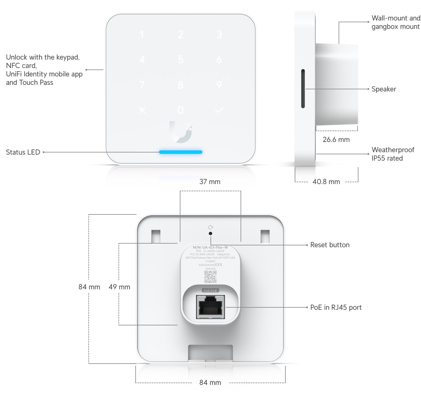 Ubiquiti | Ubiquiti Reader Flex, Black,Third-generation NFC Card Reader With A Keypad  Apple Touch Pass Support, Outdoor IP55, Power via POE | UA-G3-Flex-B - Image 1