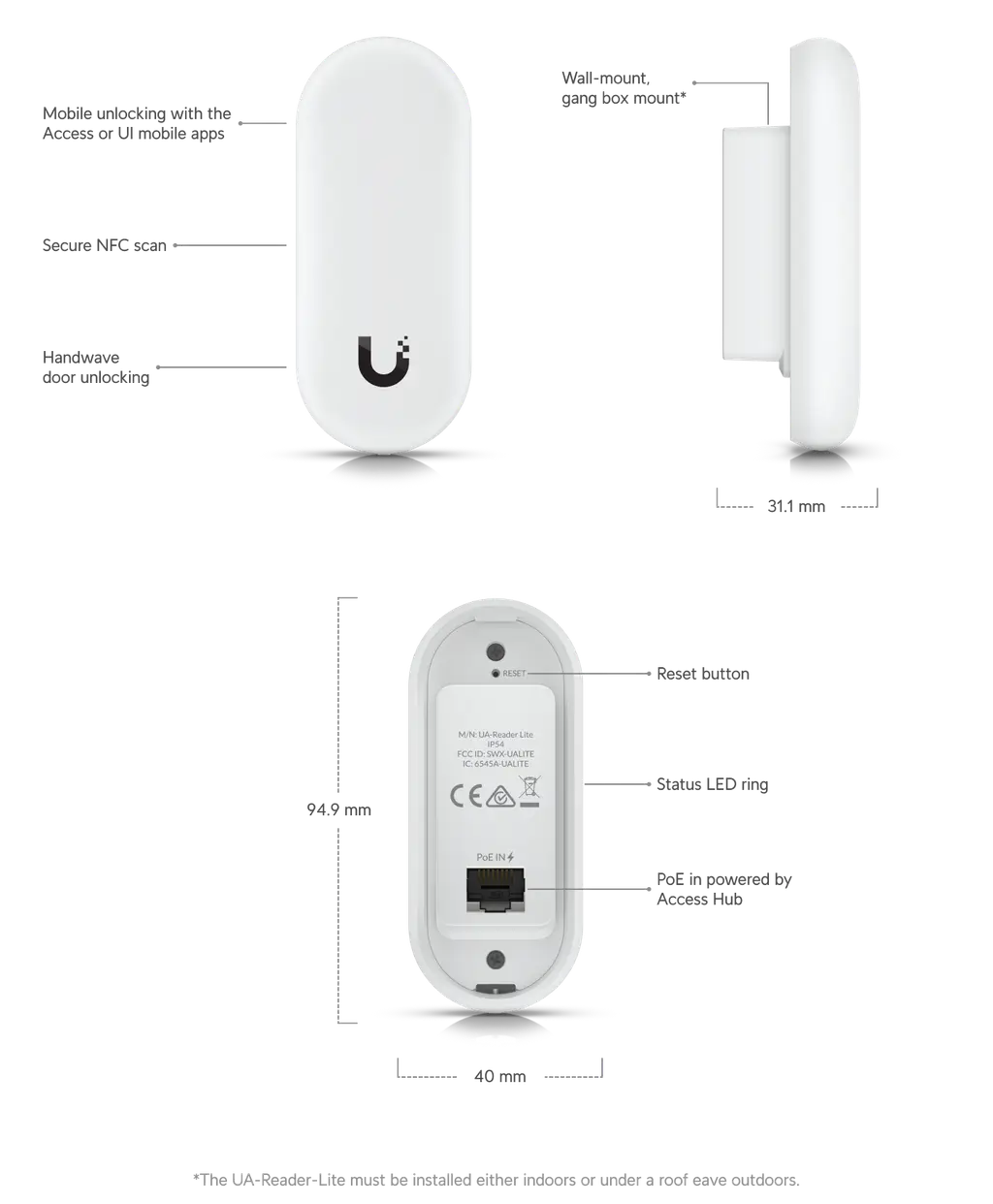 Ubiquiti | Ubiquiti UniFi Access Reader Lite, Modern NFC and Bluetooth Reader,  PoE Powered, Built-in Security Element Chip | UA-Reader Lite - Image 1