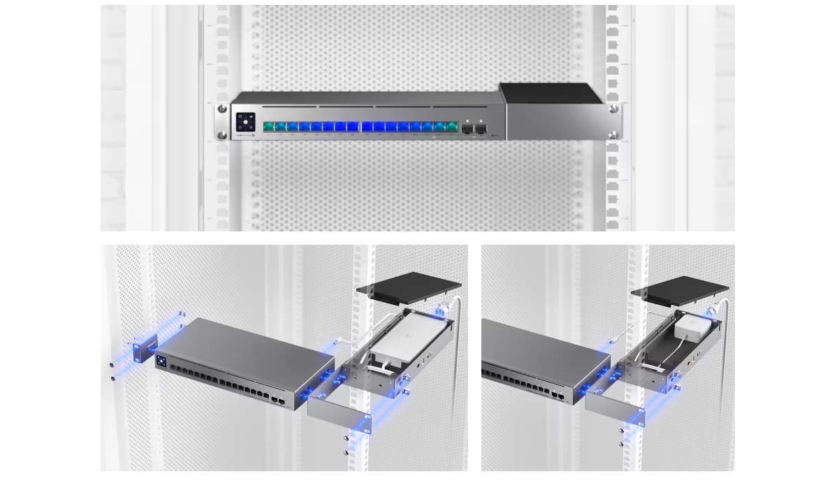 Ubiquiti | Ubiquiti Pro Max 16 Rack Mount,1U Rack-mount Accessory for Pro Max 16 Switches,Power Cable Management,Adapter Storage For Clean Installation | UACC-Pro-Max-16-RM - Image 1