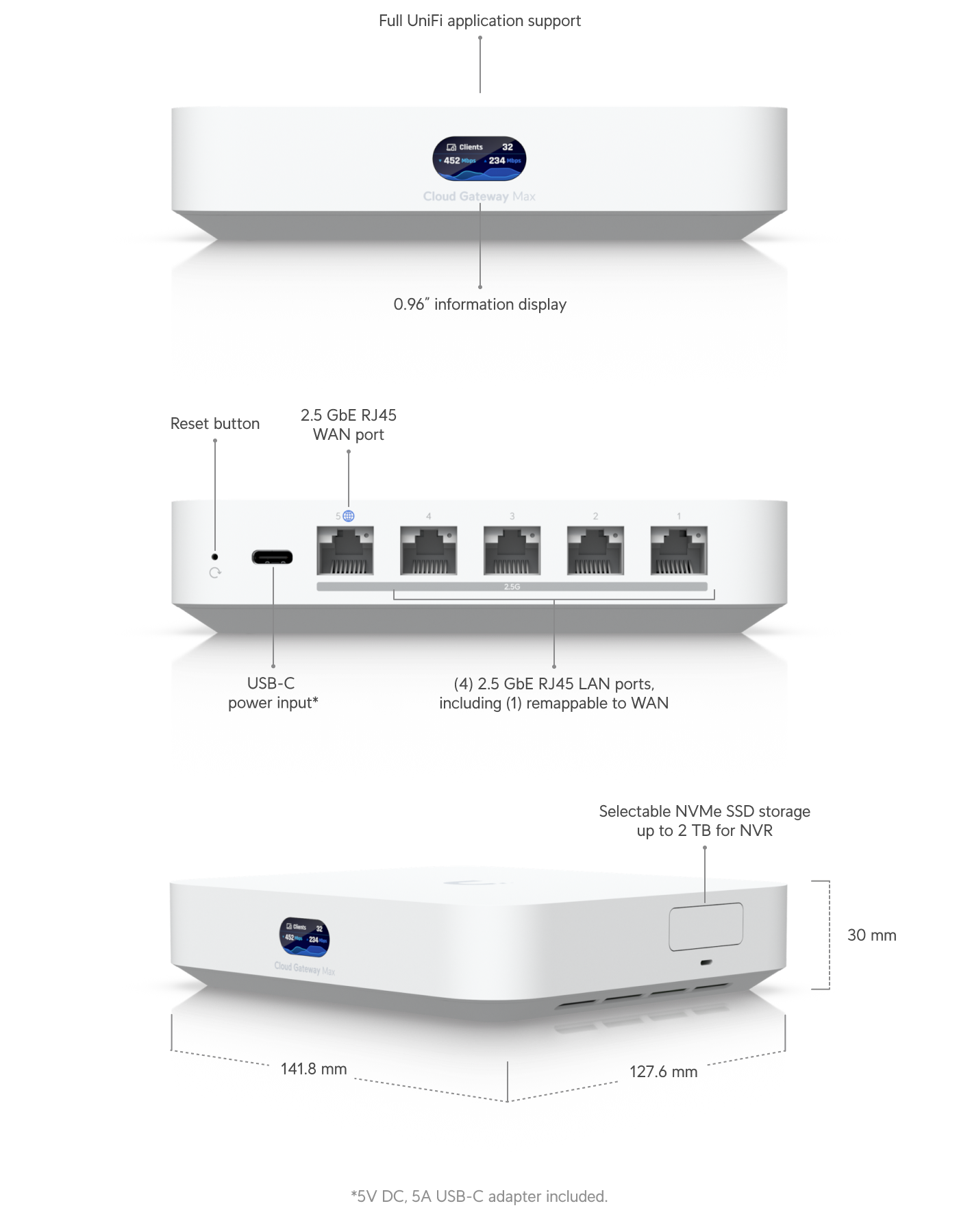 Ubiquiti | Ubiquiti Cloud Gateway Max, Compact 2.5G With 30+ UniFi device/300+ Client Support, 1.5 Gbps IPS Routing, 512GB NVMe SSD Included | UCG-Max - Image 1