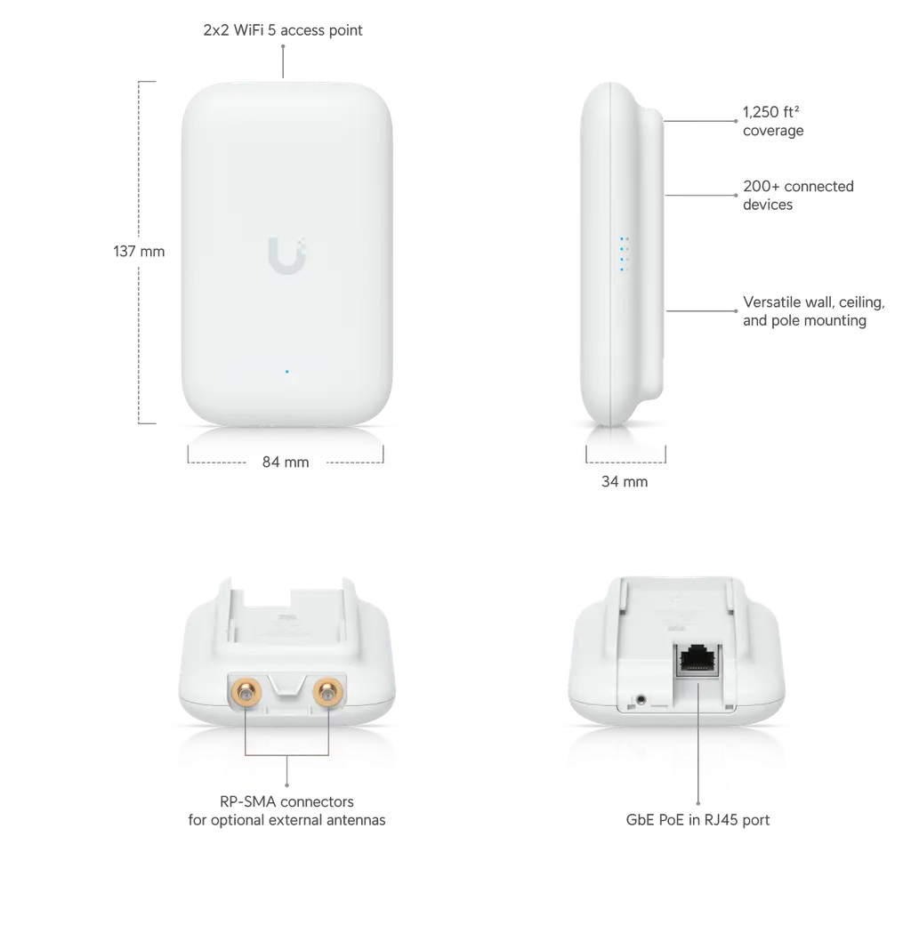Ubiquiti | Ubiquiti Swiss Army Knife Ultra, Compact Indoor/Outdoor PoE Access Point, Flexible Mounting Support, Long-range Antenna Options | UK-Ultra - Image 1