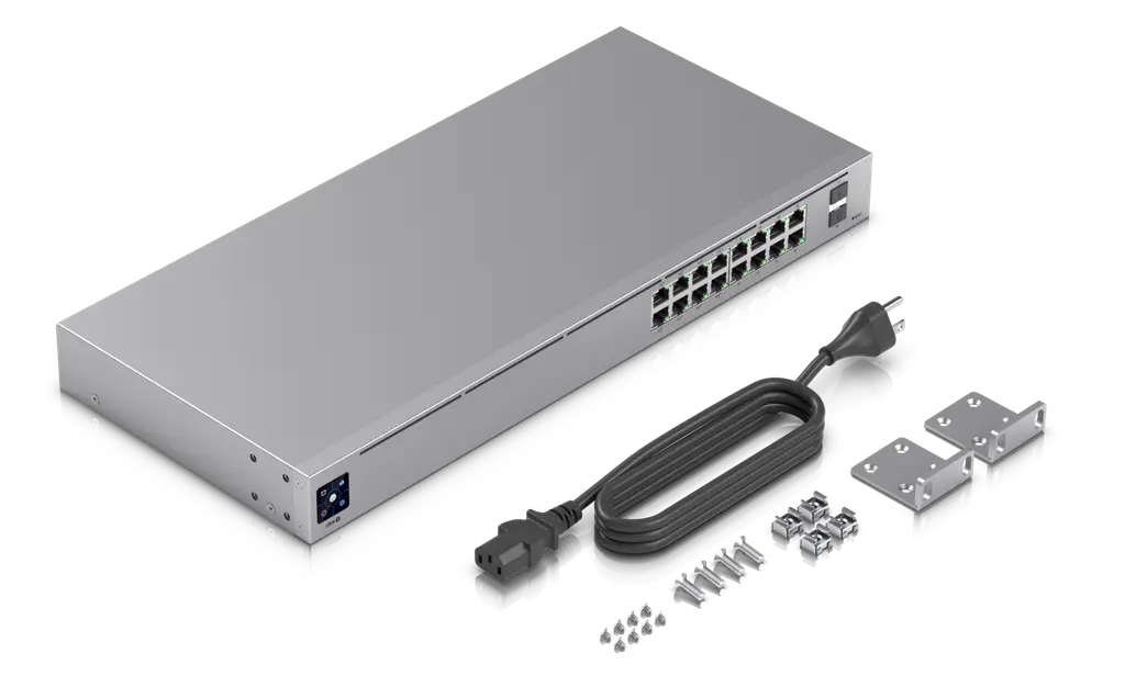 Ubiquiti | Ubiquiti UniFi 16-port Managed Gigabit Switch - 8x PoE+ Ports, 8x Gigabit Ethernet Ports, 2x SFP , 42W, Touch Display, Fanless , GEN2, | USW-16-POE - Image 2