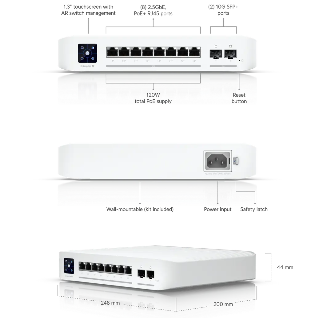Ubiquiti | Ubiquiti Switch Enterprise 8-port PoE+ 8x2.5GbE, Ideal For Wi-Fi 6 AP, 2x 10g SFP+ Ports For Uplinks, Managed Layer 3 Switch, | USW-Enterprise-8-PoE - Image 1
