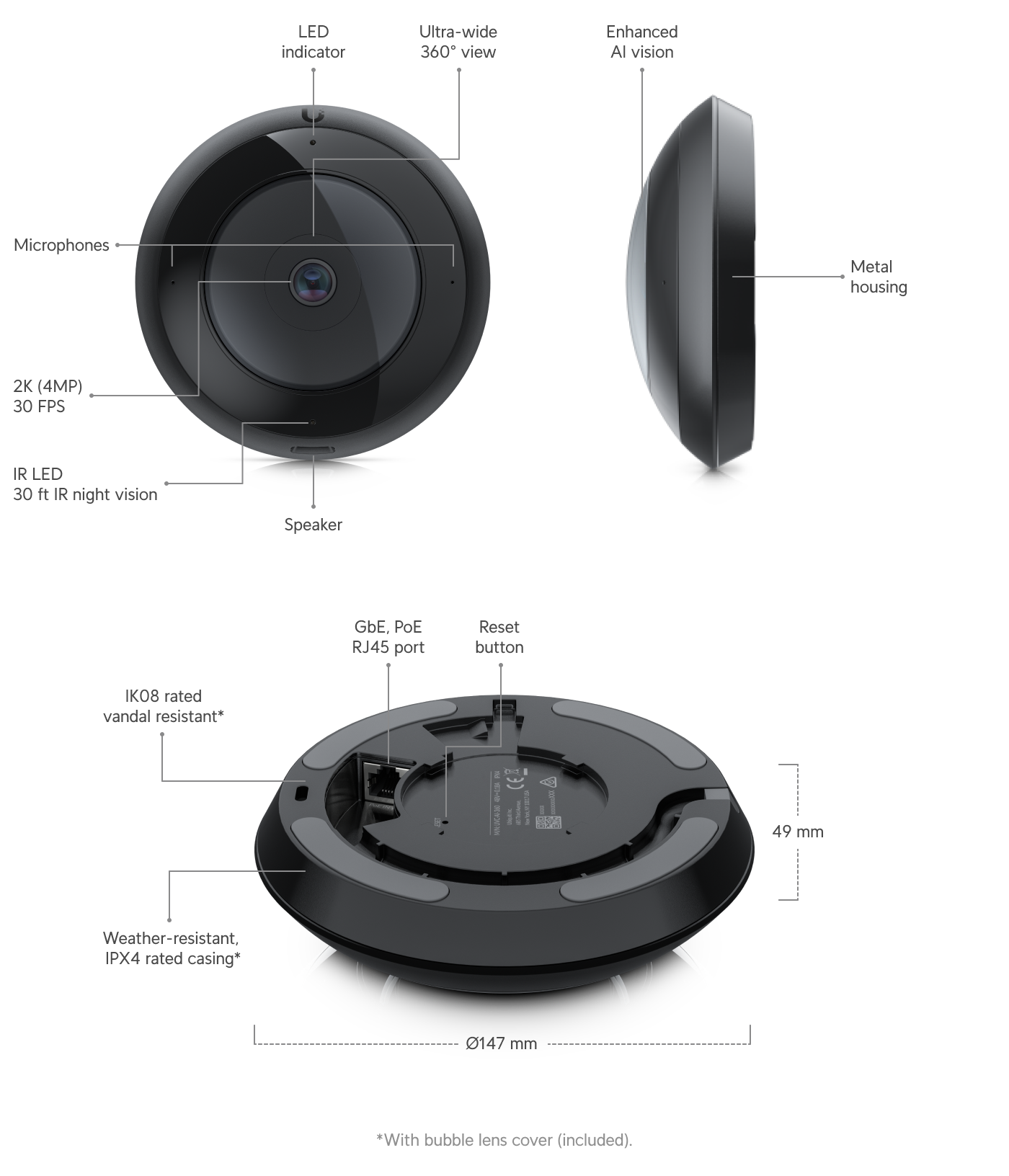 Ubiquiti | Ubiquiti UniFi Protect Indoor/Outdoor HD PoE Camera with Pan-tilt-zoom - Full 360° Surveillance - Replaces 4x Regular Cameras, | UVC-AI-360 - Image 3