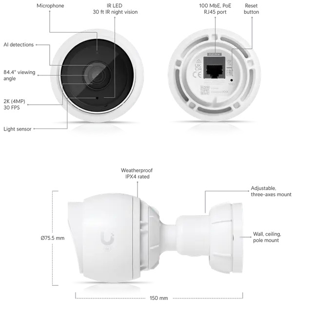 Ubiquiti | Ubiquiti UniFi Protect Camera G5-Bullet 3-Pack, Next-gen Indoor/Outdoor 2K HD PoE Camera, Polycarbonate Housing, Partial Outdoor Capable | UVC-G5-Bullet-3 - Image 1