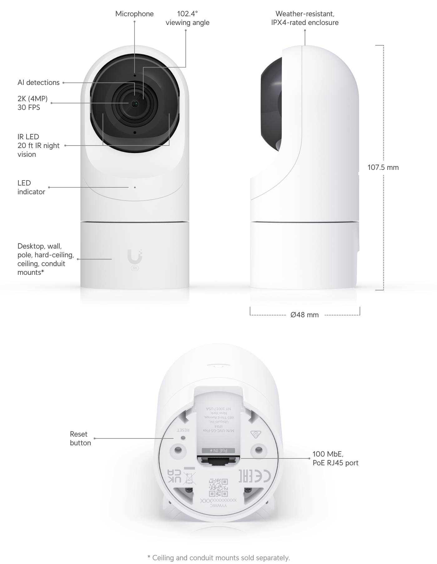 Ubiquiti | Ubiquiti UniFi G5 Flex, Compact, Easy-to-deploy 2K HD PoE camera, Partial Outdoor Capable | UVC-G5-Flex - Image 1