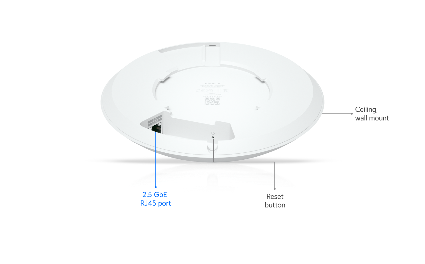 Ubiquiti | Ubiquiti U7 Long-Range, Compact, Ceiling-mount WiFi 7 AP, 5 Spatial Streams, Extended Signal Range, Cover Up to160m², 300+ Devices, Uplink 2.5GbE | U7-LR - Image 3