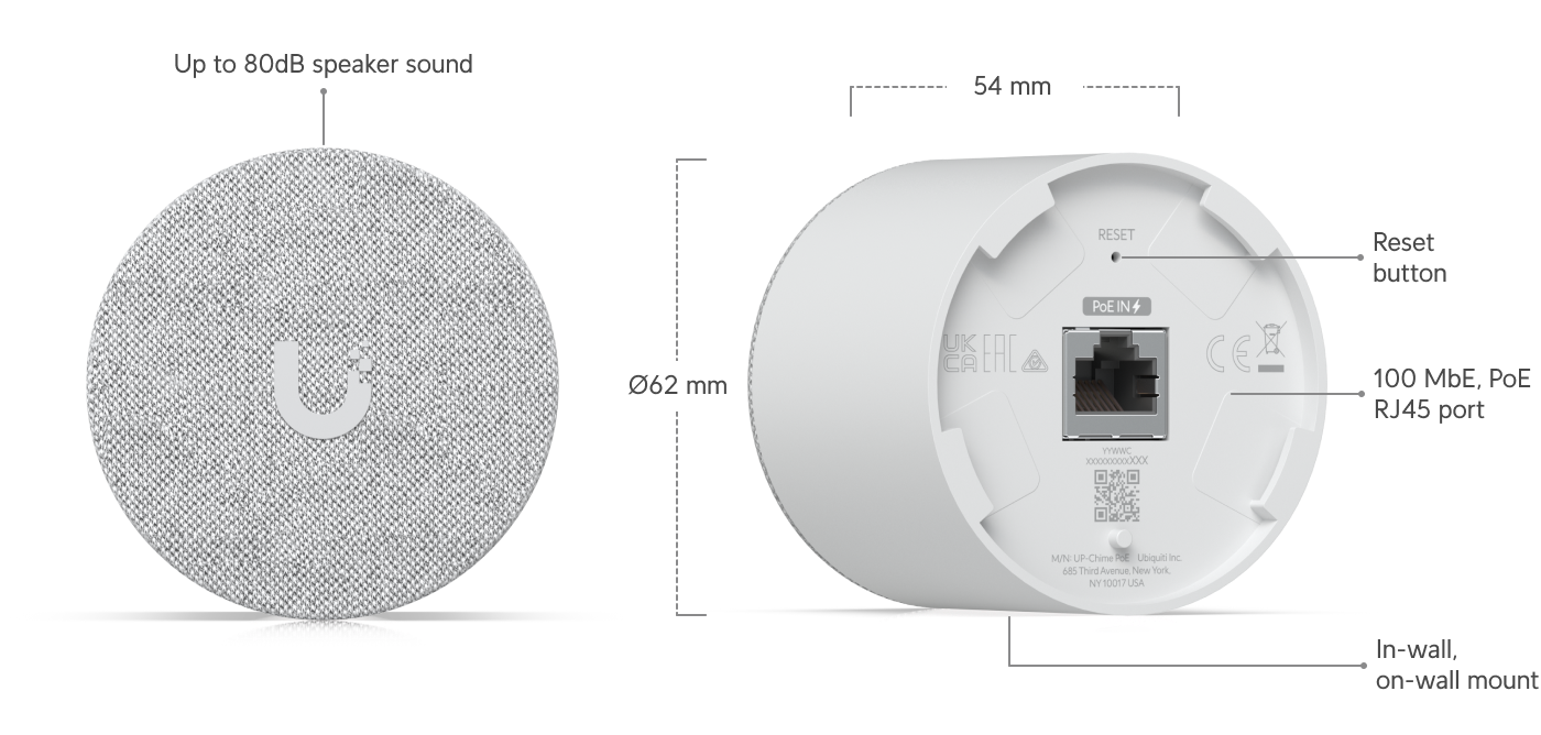 Ubiquiti | Ubiquiti PoE Smart Chime, PoE Plug-and-play Notification Device, Designed To Pair with a UniFi Doorbell or Door Access Hub | UACC-Chime-PoE - Image 1