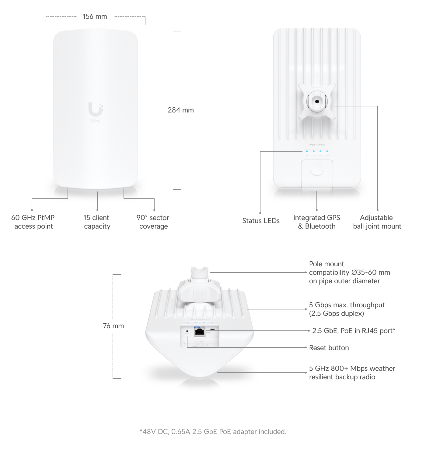 Ubiquiti | Ubiquiti Wave AP Micro. Wide-coverage 60 GHz PtMP Access Point Powered by Wave Technology, | Wave-AP-Micro - Image 1